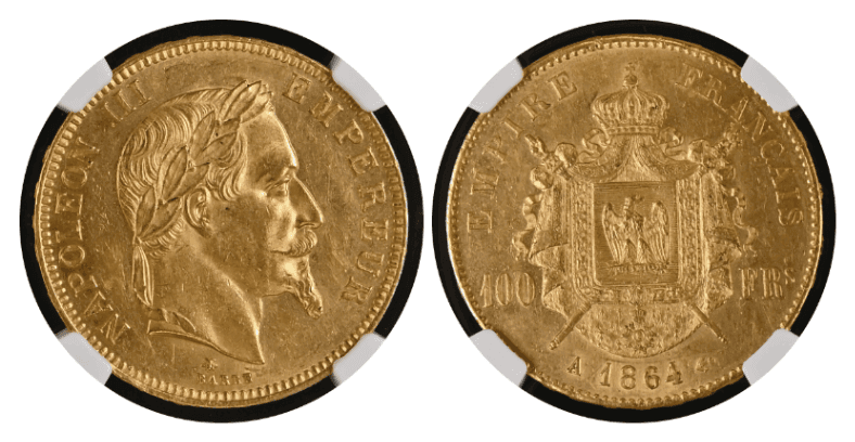 【MS61】1864年 フランス第2帝政 ナポレオン3世 有冠 100フラン金貨