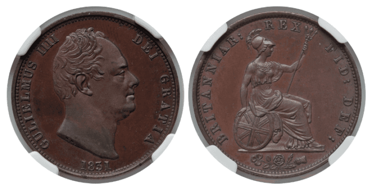 【PF64 BN】1831年 イギリス ウィリアム4世 戴冠記念 1/2ペニー銅貨
