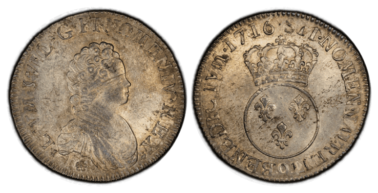【MS61】1716年 フランス ルイ15世 エキュ銀貨
