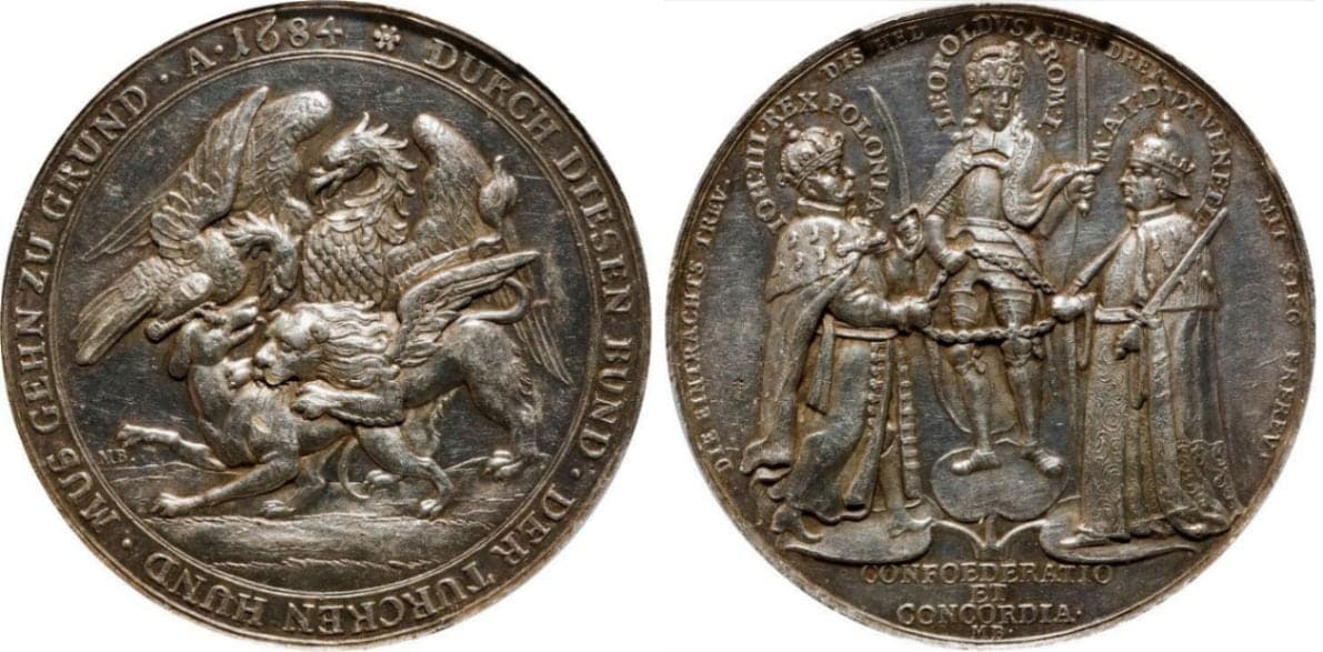 【AU55】1684年 ポーランド 神聖同盟設立記念 大型銀メダル