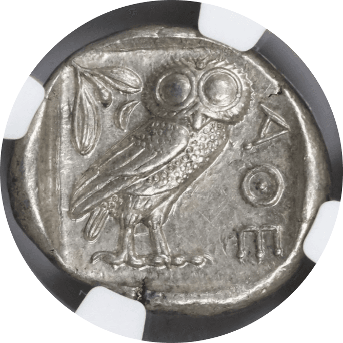 【AU 5/5 5/5】紀元前440年〜404年 古代ギリシア アッティカ 女神アテナ テトラドラクマ フクロウ銀貨(裏)