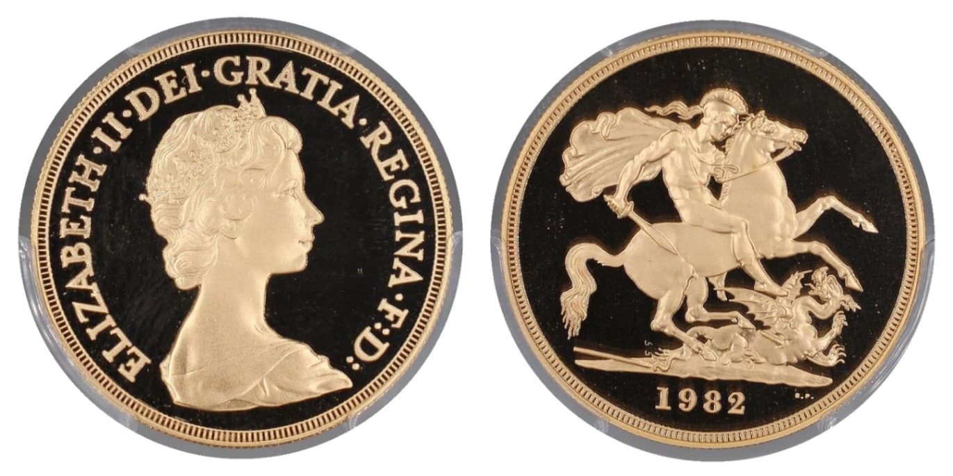 【PR70 DEEP CAMEO】1982年 エリザベス２世 5ポンド プルーフ金貨