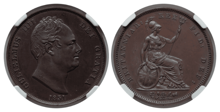 【PF64 BN】1831年 イギリス ウィリアム4世 戴冠記念 1ペニー銅貨