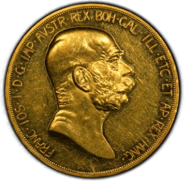 【MS61】1908年 オーストリア 雲上の女神 皇位60周年記念100コロナ金貨(表)