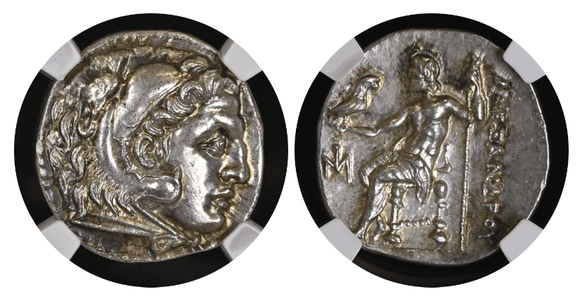 【MS 5/5 4/5】紀元前3世紀初頭 古代ギリシア イオニア国 ミレトス アレキサンダー大王 ドラクマ銀貨