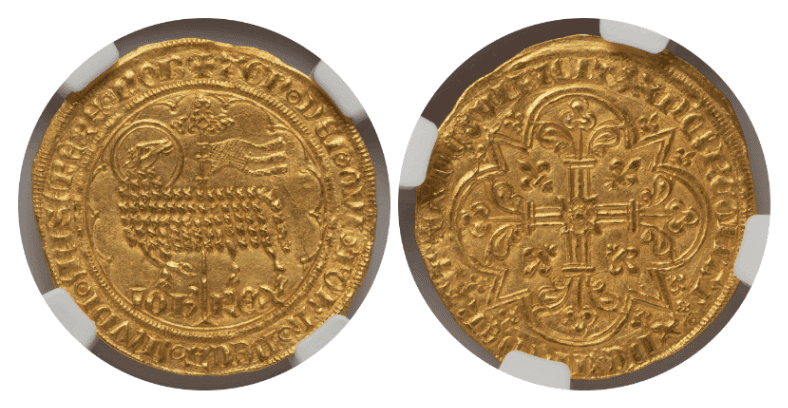 【MS64】1350年〜1364年 フランス ジャン2世 金の羊 ムートンドール金貨