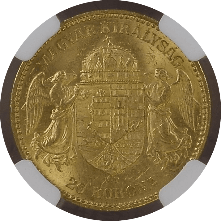 【MS63】1894年 ハンガリー フランツ・ヨーゼフ1世 20クローナ金貨(裏)