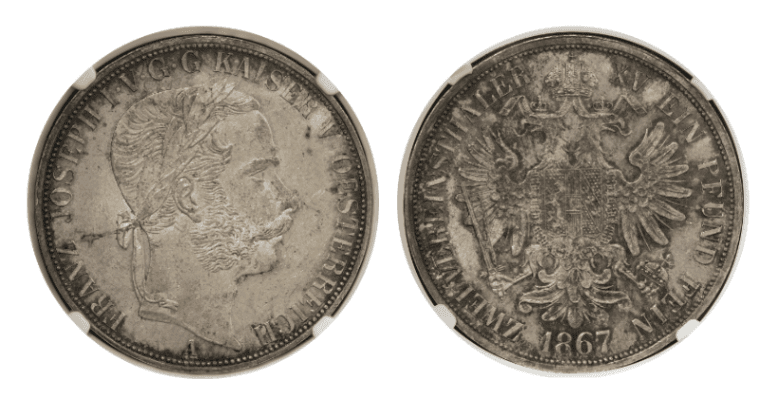 【MS63】1867年 オーストリア フランツ・ヨーゼフ1世 2ターラー銀貨