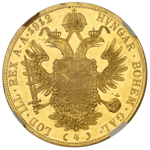 【MS63】1912年 オーストリア フランツ・ヨーゼフ1世 4ダカット金貨(裏)