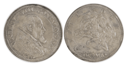 【MS61】1643年 イタリア 教皇領 ローマ教皇ウルバヌス8世 1ピアストラ銀貨(表)