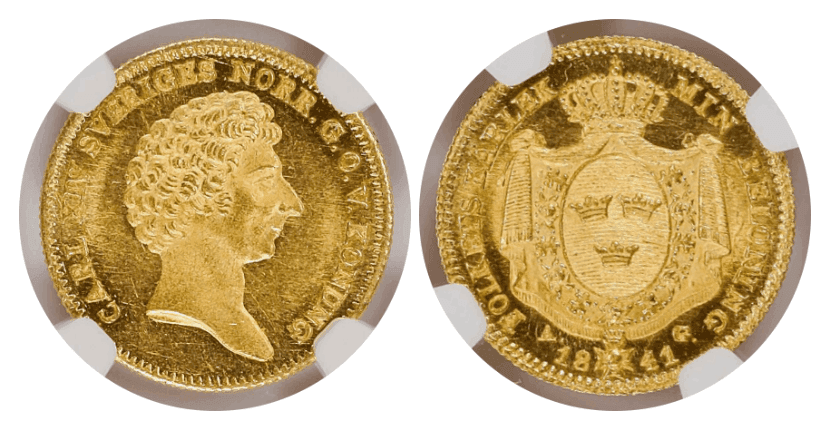 【MS63+】1841年 スウェーデン カール14世ヨハン 1ダカット金貨