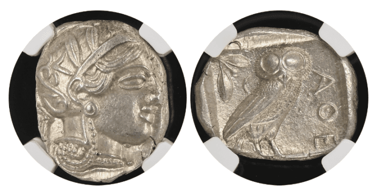 【MS 4/5 4/5】紀元前440年〜404年 古代ギリシア アッティカ 女神アテナ テトラドラクマ フクロウ銀貨