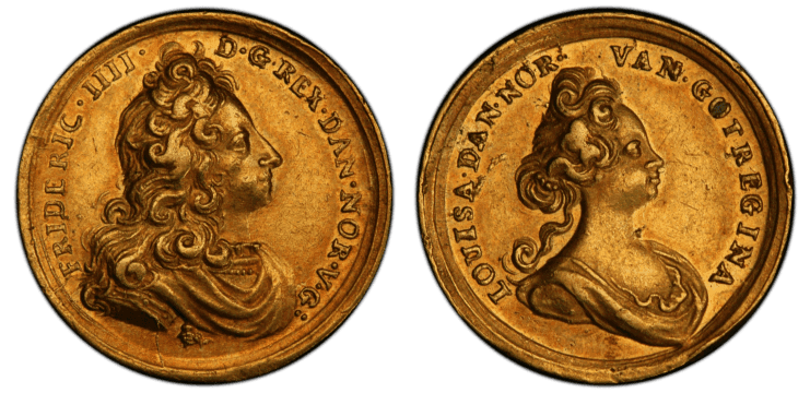 【SP55】1699～1730年 デンマーク王国 フレデリク四世・王妃ルイーゼ 1ダカット金メダル