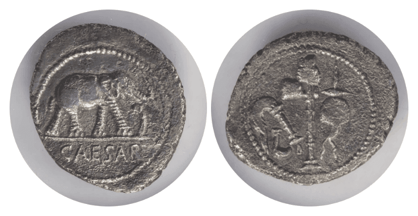 【Ch XF 4/5 1/5】紀元前44年頃 古代ローマ帝国 ユリウス・カエサル（ジュリアス・シーザー） デナリウス銀貨