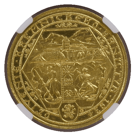 【MS66 PL】1934年 チェコスロバキア クレムニツァ鉱山 5ダカット金貨(裏)