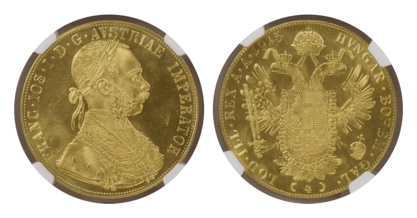 【MS67】1915年 オーストリア フランツ・ヨーゼフ1世 リストライク 4ダカット金貨