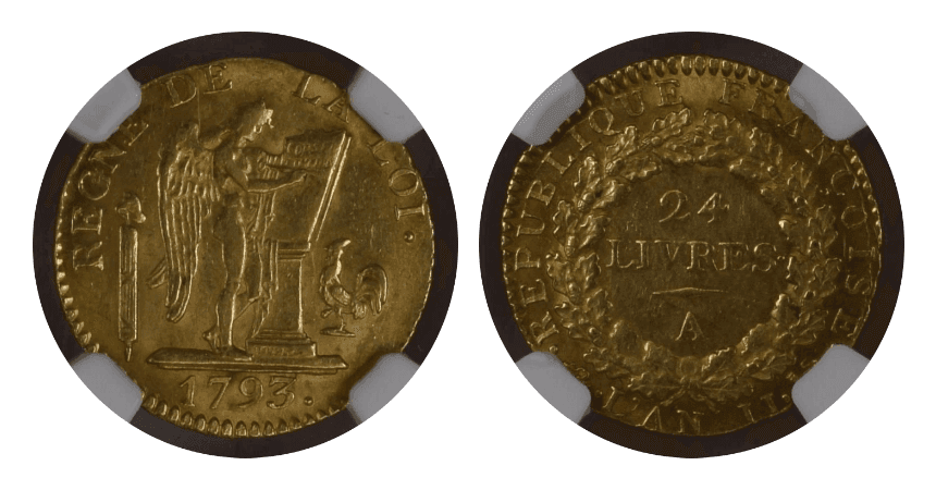 【MS63】1793年 フランス 第一共和国  ルイ16世  ルイドール（24リーブル）金貨