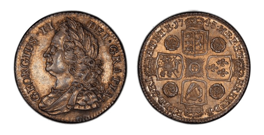 【MS64】1743年 イギリス ジョージ２世 シリング 銀貨