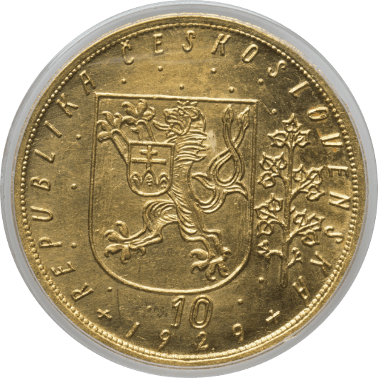 【MS63】1929年  チェコスロバキア 10ダカット金貨(裏)