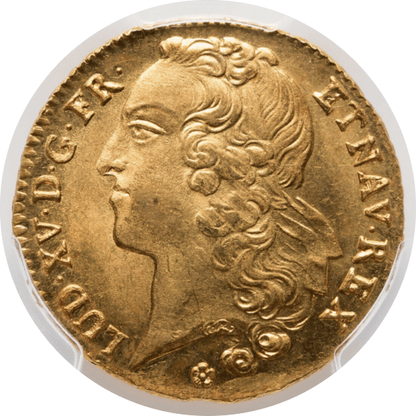 【MS64】1755年 フランス ルイ15世 2ルイドール 金貨(表)