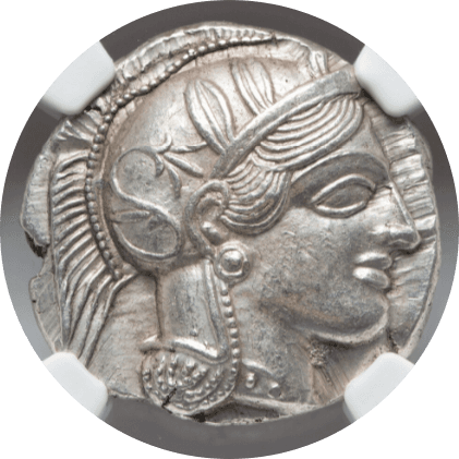 【MS 5/5 4/5】紀元前440年?404年 古代ギリシャ アッティカ 女神アテナ テトラドラクマ フクロウ銀貨(表)