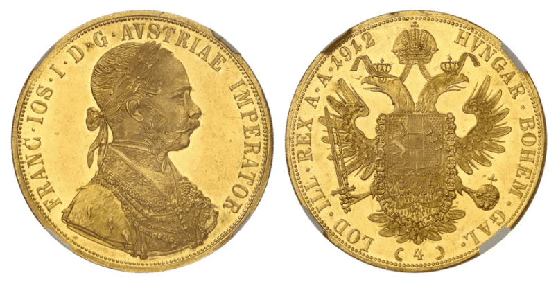 【MS63】1912年 オーストリア フランツ・ヨーゼフ1世 4ダカット金貨