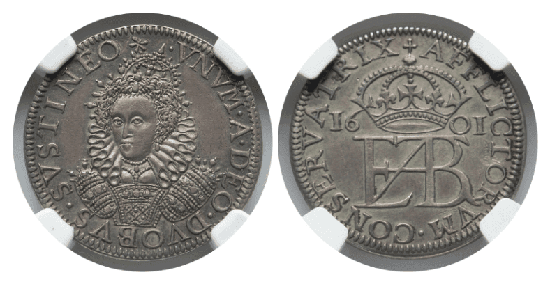 【AU55】1601年 イギリス イングランド エリザベス1世 試鋳貨 グロート銀貨