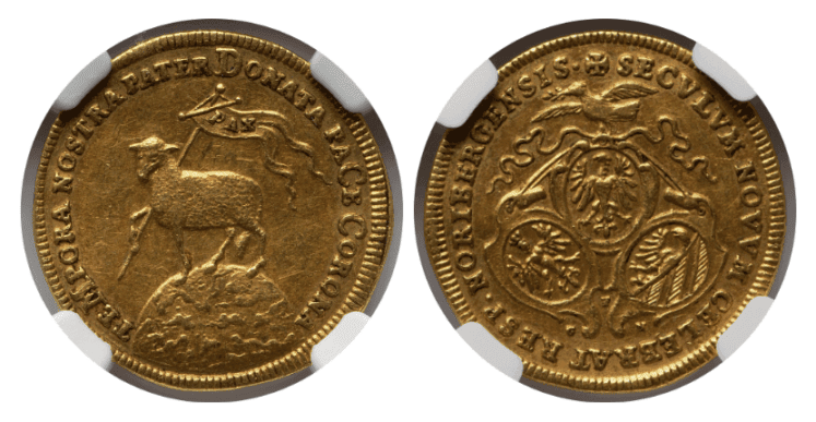 【AU55】1700年 神聖ローマ帝国 ドイツ ニュルンベルク ラムダカット 1ダカット金貨