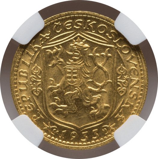 【MS65】1933年 チェコスロバキア 1ダカット金貨(裏)