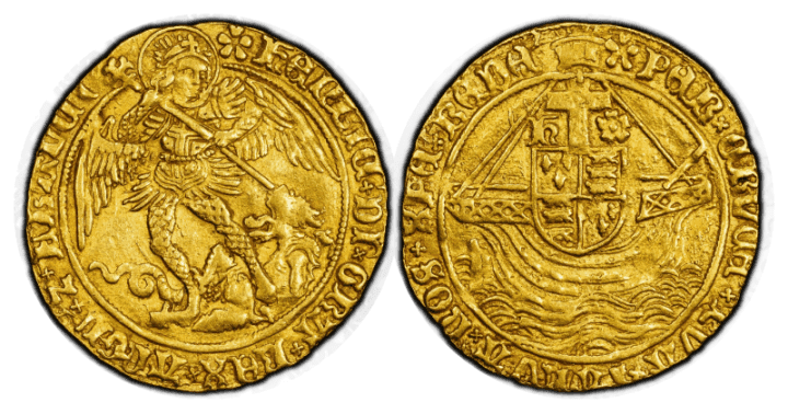 【AU55】1495年〜1498年 イギリス ヘンリー7世 エンジェル金貨