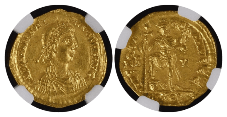 【MS 5/5 4/5】425年-445年頃 古代西ローマ帝国 ヴァレンティニアヌス三世 ソリダス金貨