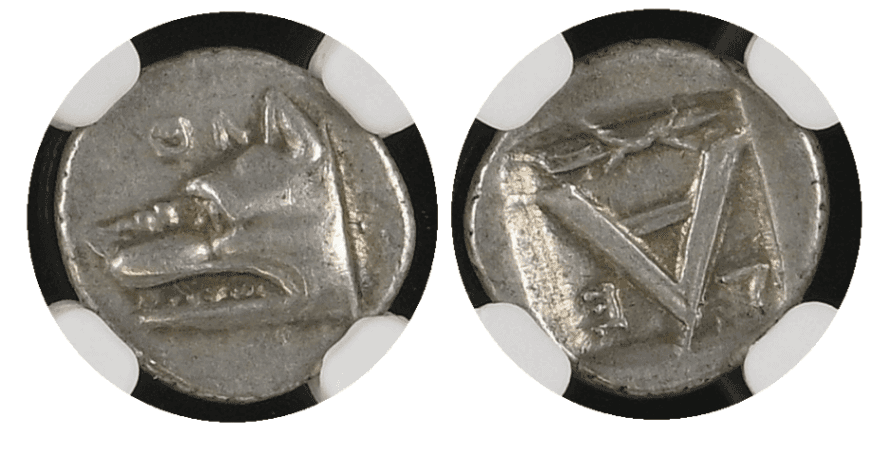 【Ch XF★ 5/5 5/5】紀元前250年以上前 古代ギリシア 古代都市アルゴス  オボル銀貨 2枚セット