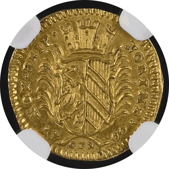 【MS63】1700年 神聖ローマ帝国 ドイツ ニュルンベルク ラムダカット 1/4ダカット金貨(裏)