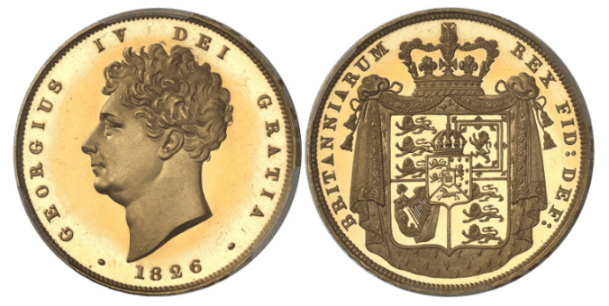 【PR68 DCAM】1826年 イギリス ジョージ4世 2ソブリン金貨