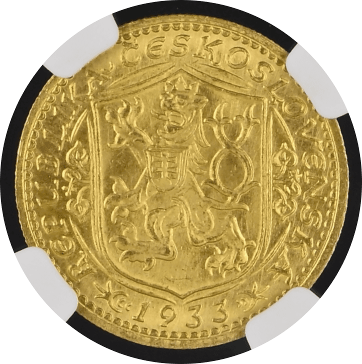 【MS66】1933年 チェコスロバキア  1ダカット金貨(裏)