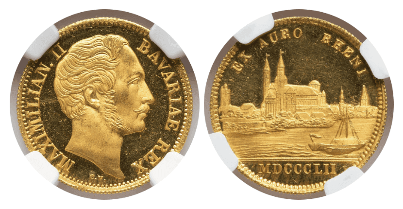 【MS64★DPL】1852年 ドイツ バイエルン マクシミリアン2世  都市景観 1ダカット金貨