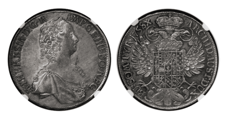 【AU58】1758年 神聖ローマ帝国  オーストリア マリア・テレジア ターラー銀貨