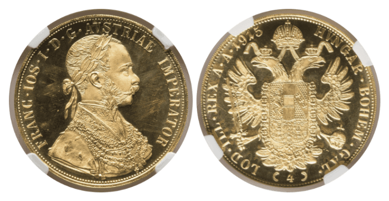 【MS65】1915年 オーストリア フランツ・ヨーゼフ1世 リストライク 4ダカット金貨