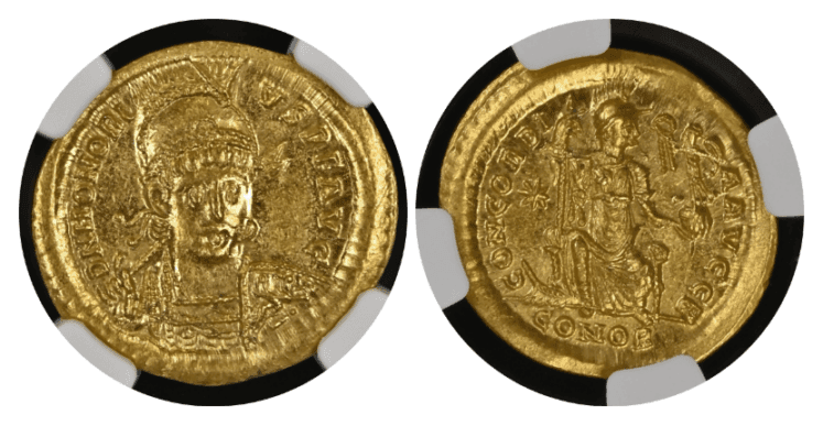 【MS 5/5 4/5】393年〜423年 西ローマ帝国 ホノリウス帝 ソリダス金貨