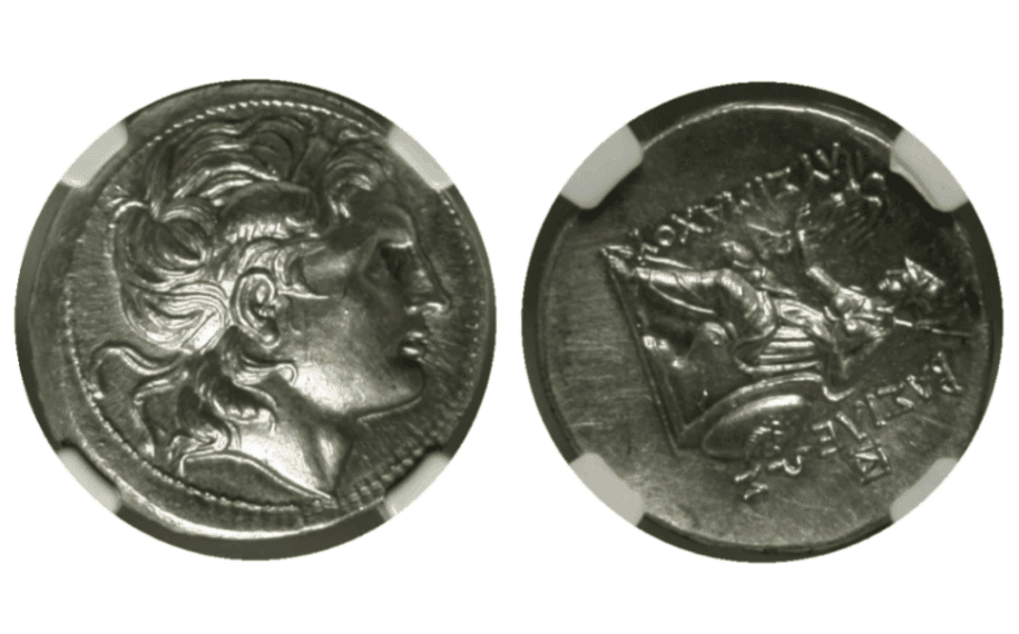 【MS 5/5 4/5 Fine Style】紀元前305年?281年 古代トラキア王国 リュシマコス テトラドラクマ銀貨(表)