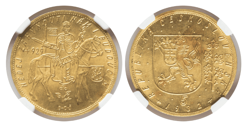 【MS65】1932年  チェコスロバキア 5ダカット金貨