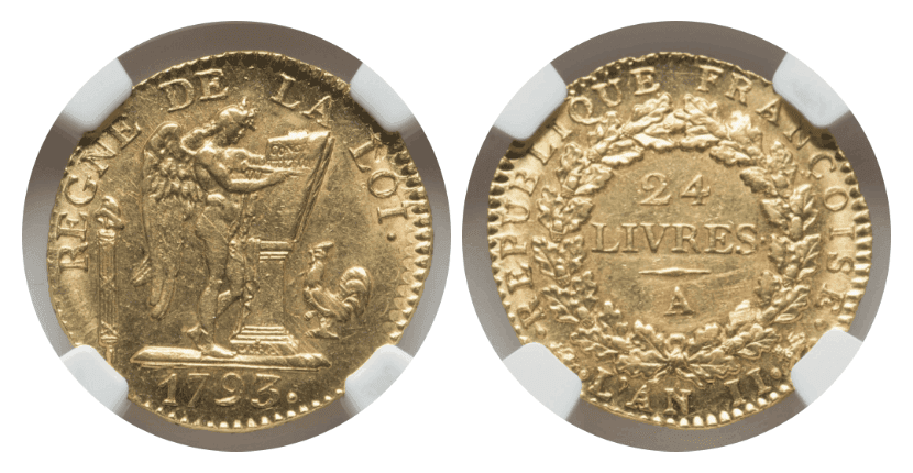 【MS62】1793年 フランス 第一共和国 ルイ16世 ルイドール（24リーブル）金貨
