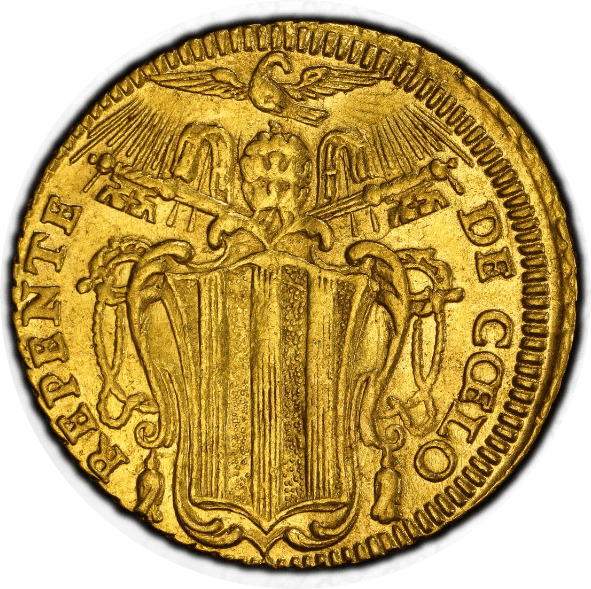 【MS61】1748年 イタリア 教皇領 ローマ教皇 ベネディクト14世 ゼッキーノ金貨(裏)
