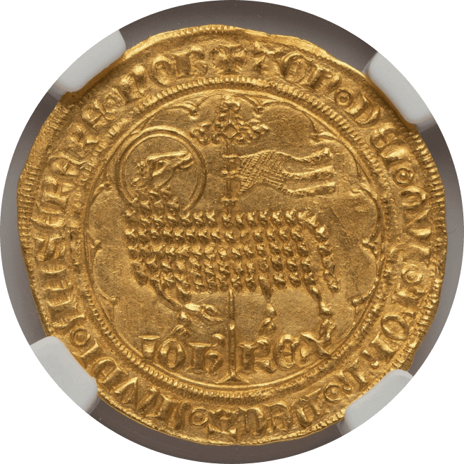 【MS64】1350年〜1364年 フランス ジャン2世 金の羊 ムートンドール金貨(表)