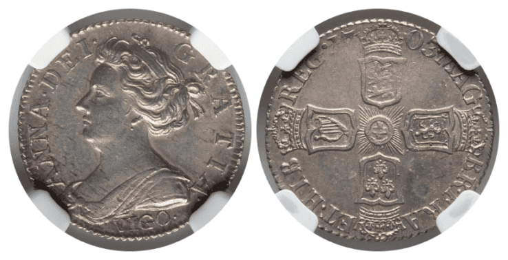 【MS61】1703年 イギリス アン女王 ヴィーゴ（VIGO） 6ペンス銀貨