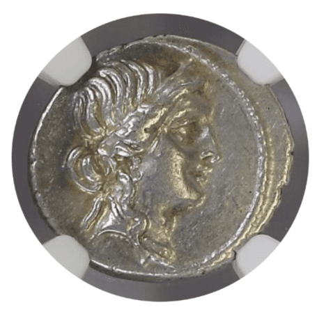 【AU 5/5 4/5】紀元前44年頃 古代ローマ帝国 ユリウス・カエサル デナリウス銀貨(表)