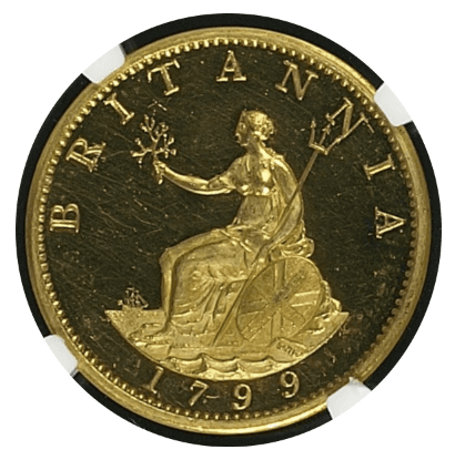 【PR63 ULTRA CAMEO】1799年 イギリス ジョージ3世  ハーフペニー金メッキ銅貨(裏)