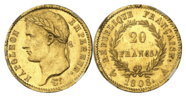 【MS64】1808年A フランス 第一帝政 ナポレオン1世 有冠 20フラン金貨(表)