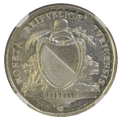 【MS64 PL】1790年 スイス チューリッヒ都市景観 ターラー銀貨(表)