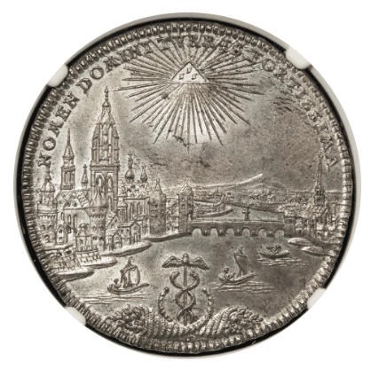【MS63+】1772年 神聖ローマ帝国 ドイツ フランクフルト 都市景観 ターラー銀貨(表)